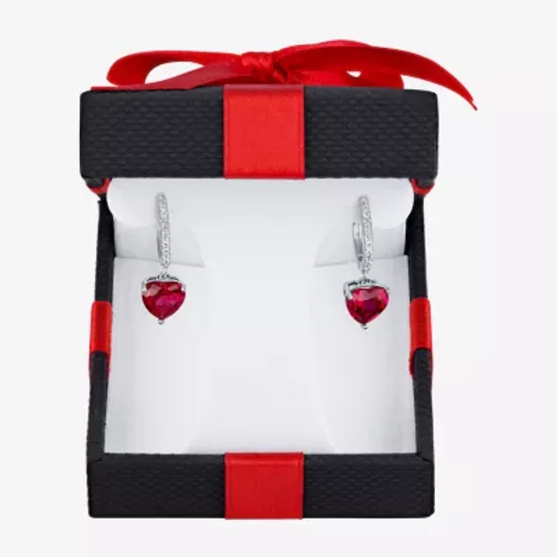 Yes, Please! Womens Lab Created Red Ruby Sterling Silver Heart Drop Earrings