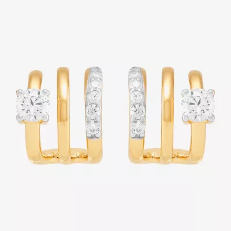 Silver Addiction Womens White Cubic Zirconia 14K Gold Over Silver Hoop Earrings
