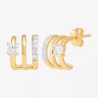 Silver Addiction Womens White Cubic Zirconia 14K Gold Over Silver Hoop Earrings