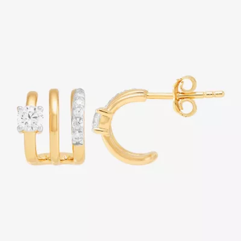 Silver Addiction Womens White Cubic Zirconia 14K Gold Over Silver Hoop Earrings