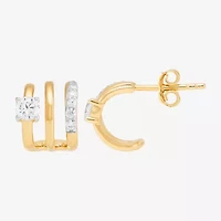 Silver Addiction Womens White Cubic Zirconia 14K Gold Over Silver Hoop Earrings