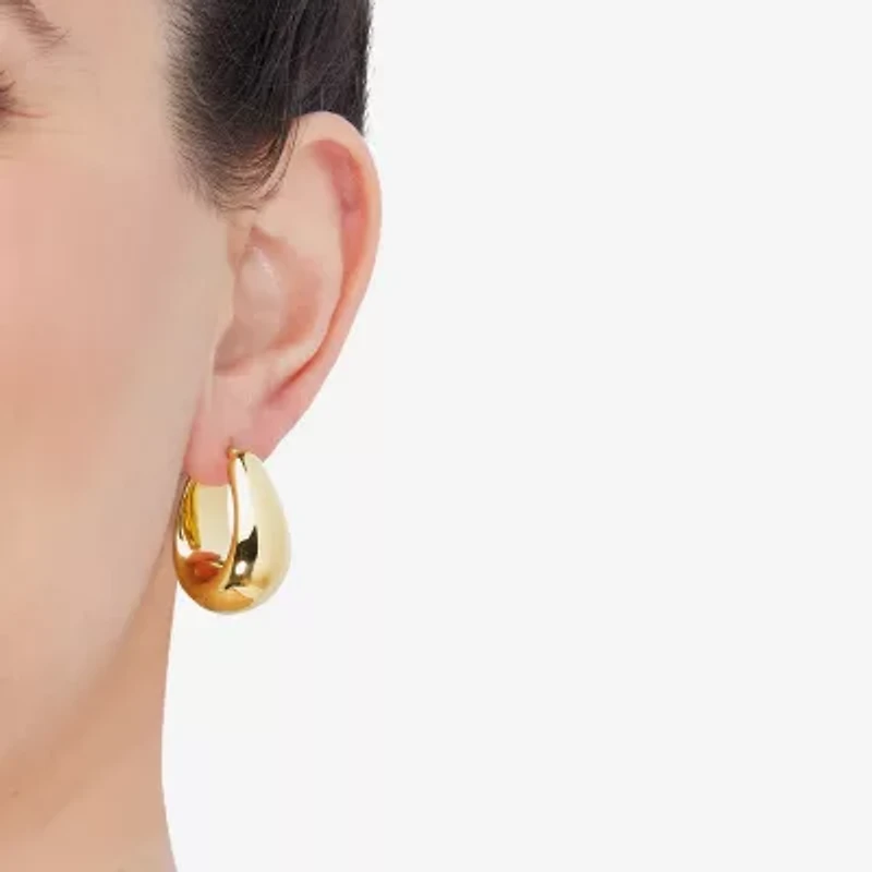 Silver Addiction Womens 14K Gold Over Silver 25.4mm Hoop Earrings