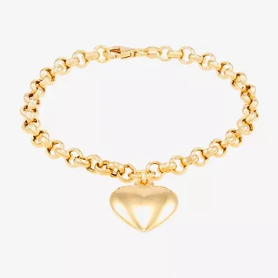 Silver Addiction Womens 14K Gold Over Silver Heart Charm Bracelet