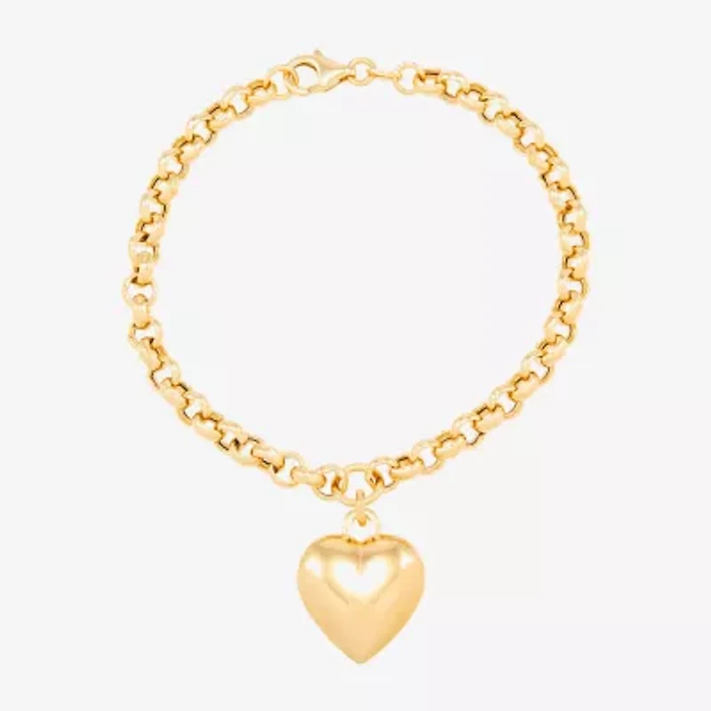 Silver Addiction Womens 14K Gold Over Silver Heart Charm Bracelet
