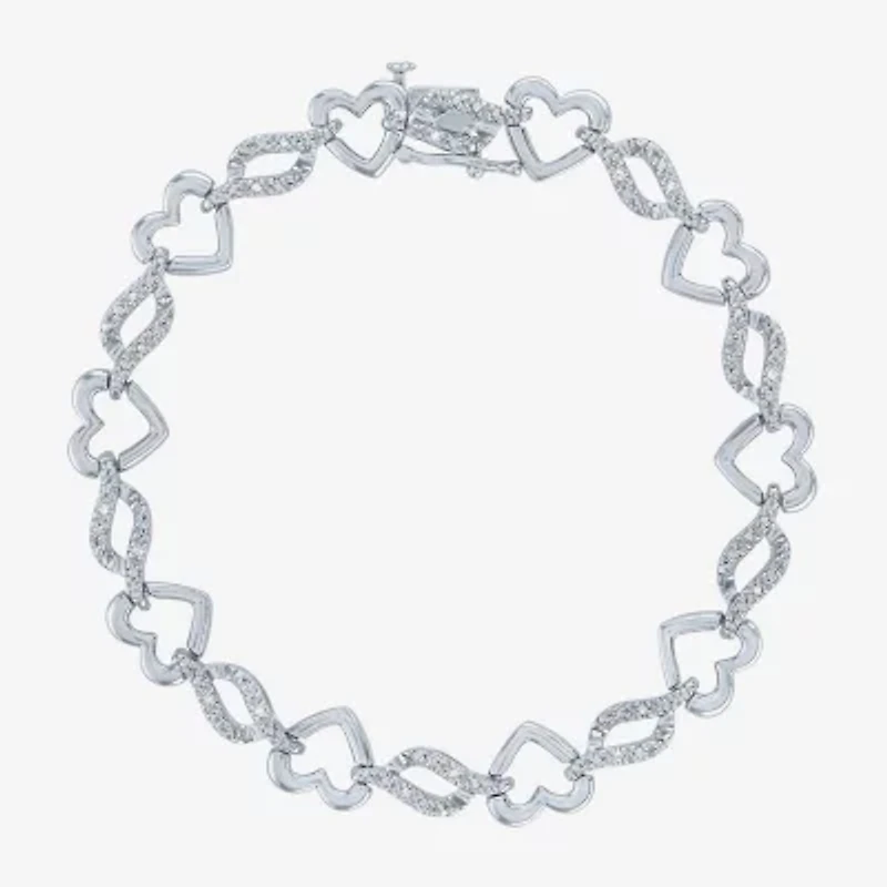 1/10 CT. TW. Diamond Sterling Silver Heart Tennis Bracelet