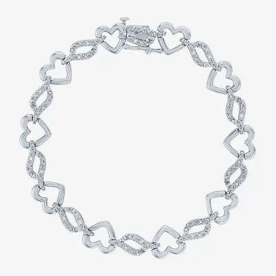 G-H / Si2-I1 Womens Sterling Silver 7.5 Inch Heart Chain Bracelet