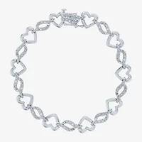G-H / Si2-I1 Womens Sterling Silver 7.5 Inch Heart Chain Bracelet