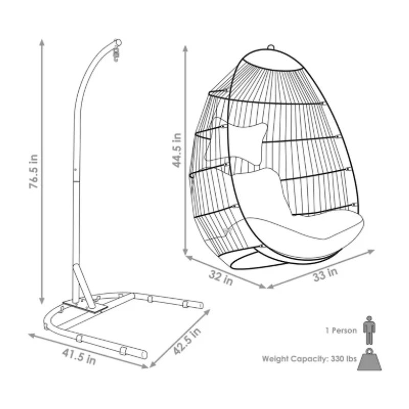 Julia Hanging Egg Chair with Blue Cushion and Stand