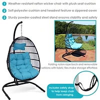 Julia Hanging Egg Chair with Blue Cushion and Stand