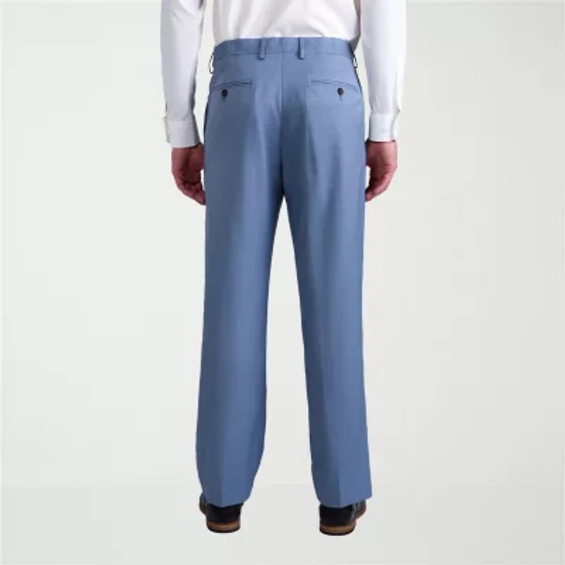 Haggar Premium Comfort Tonal Plaid Mens Classic Fit Dress Flat Front Pant