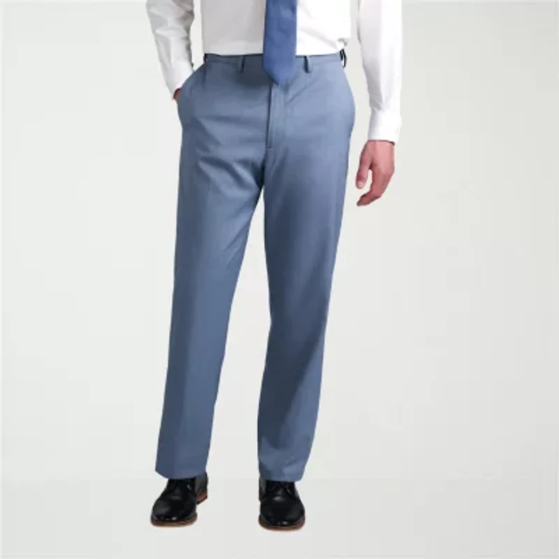 Haggar Premium Comfort Tonal Plaid Mens Classic Fit Dress Flat Front Pant