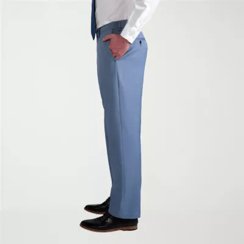 Haggar Premium Comfort Tonal Plaid Mens Classic Fit Dress Flat Front Pant