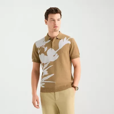 J. Ferrar Mens Short Sleeve Button Polo Sweater