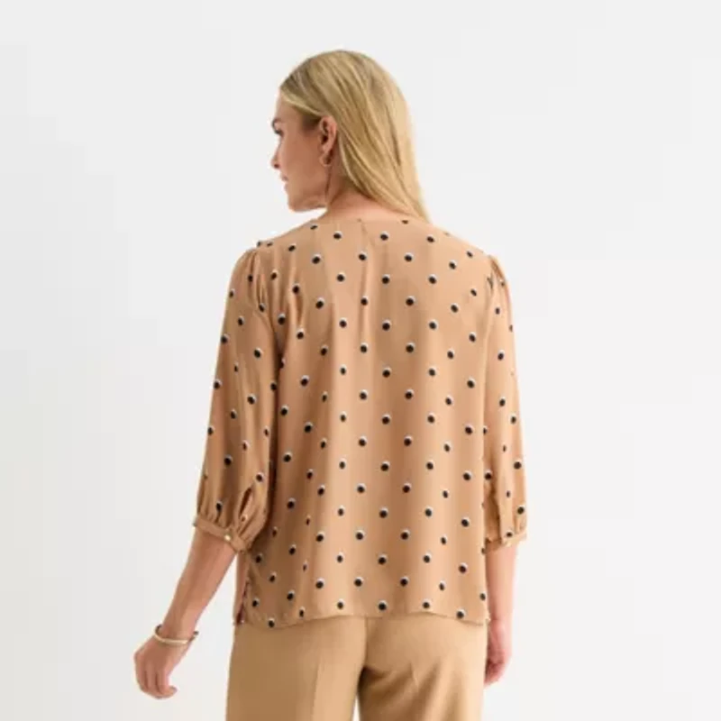 Liz Claiborne Womens V Neck 3/4 Sleeve Blouse