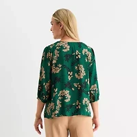 Liz Claiborne Womens V Neck 3/4 Sleeve Blouse