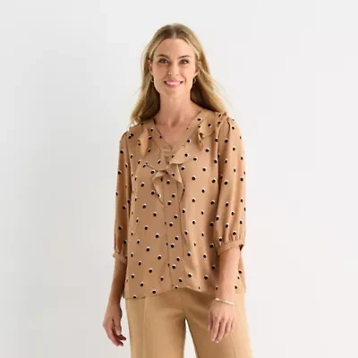 Liz Claiborne Womens V Neck 3/4 Sleeve Blouse