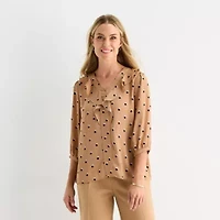 Liz Claiborne Womens V Neck 3/4 Sleeve Blouse