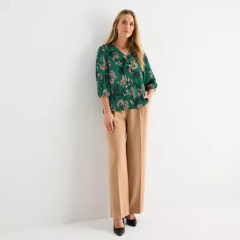 Liz Claiborne Womens V Neck 3/4 Sleeve Blouse