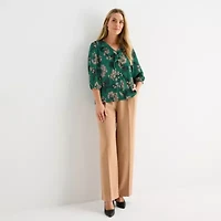 Liz Claiborne Womens V Neck 3/4 Sleeve Blouse