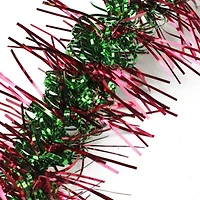 50' x 3'' Red and Green Spiral Center Christmas Tinsel Garland - Unlit