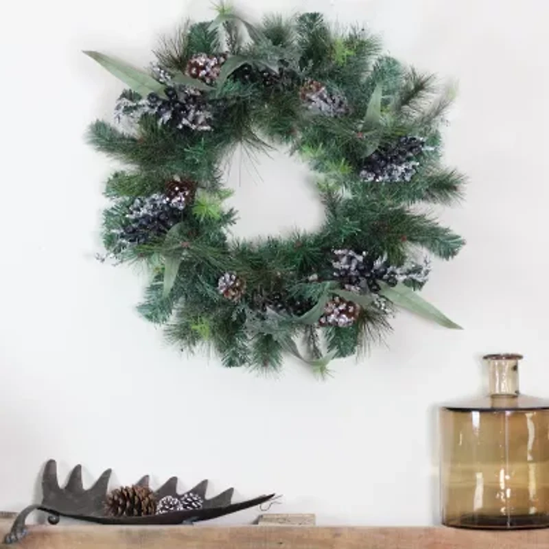 Mixed Pine with Blueberries Pine Cones and Ice Twigs Artificial Christmas Wreath - 24-Inch  Unlit