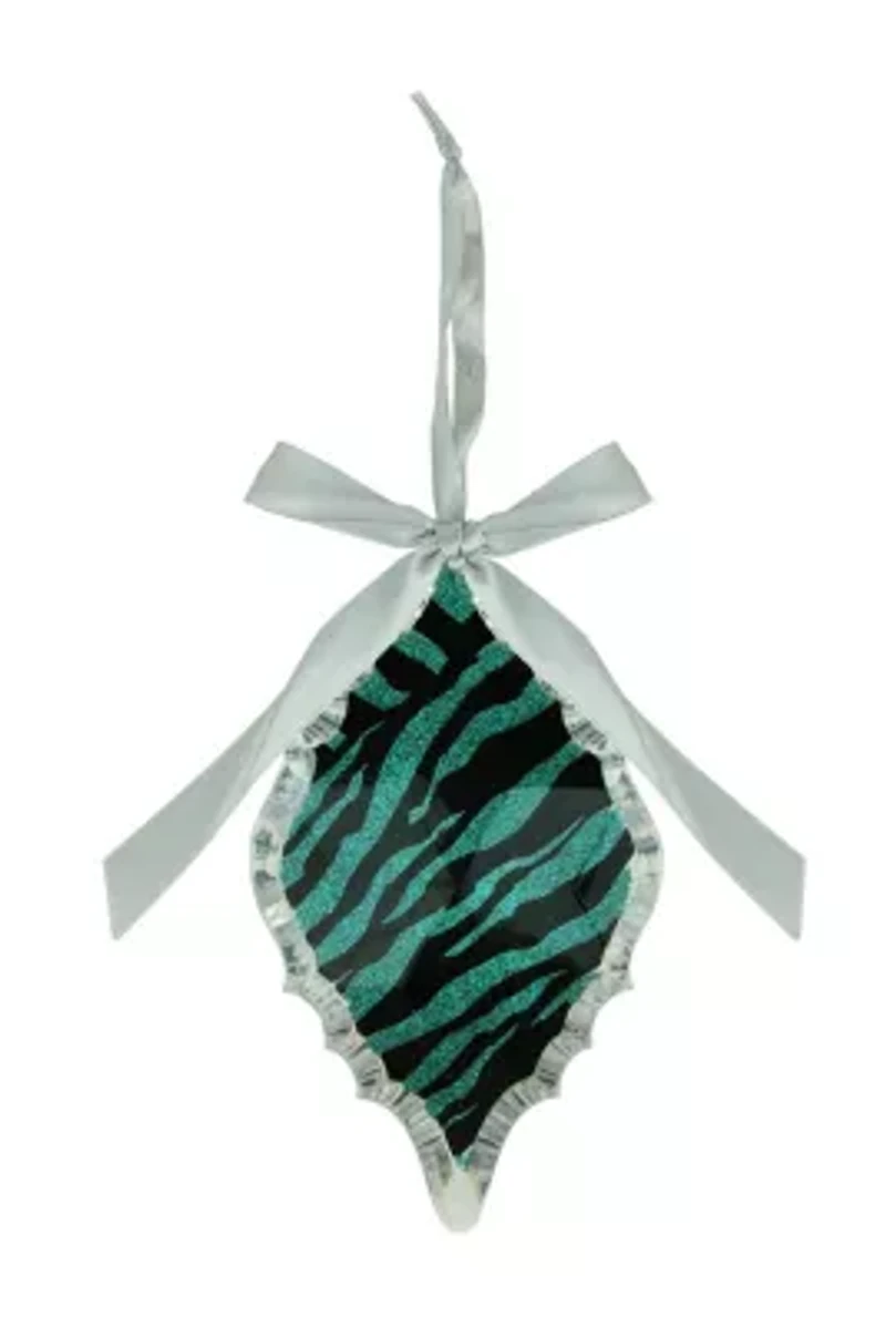 5.75'' Glittered Teal Zebra Print Diamond Prism Christmas Ornament