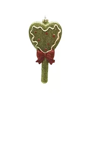 5.75'' Glittered Green and Red Shatterproof Christmas Heart Lollipop Ornament