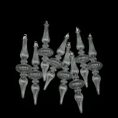8ct Transparent Shatterproof Christmas Finial Ornaments 5"