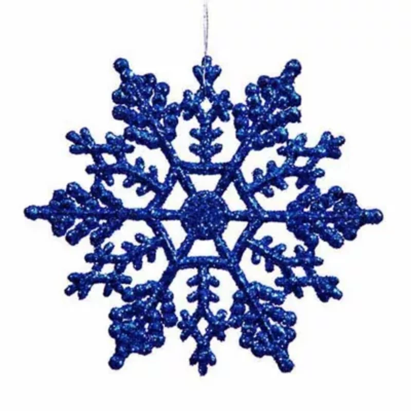 24ct Lavish Blue Glitter Snowflake Christmas Ornaments 4"
