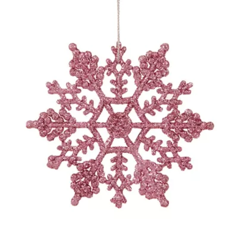 24ct Pink Glitter Snowflake Christmas Ornaments 4"