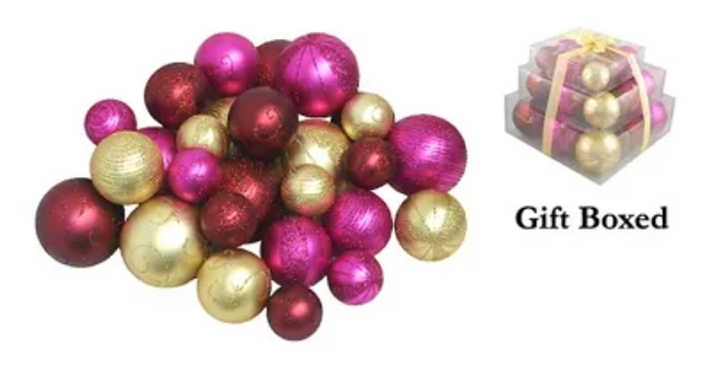 27ct Pink and Burgundy Red Shatterproof Matte Christmas Ball Ornaments 4'' (100mm)