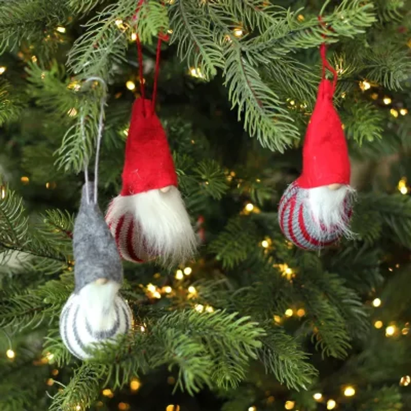 Set of 3 Red and Gray Santa Gnome Christmas Ornaments 4.75"