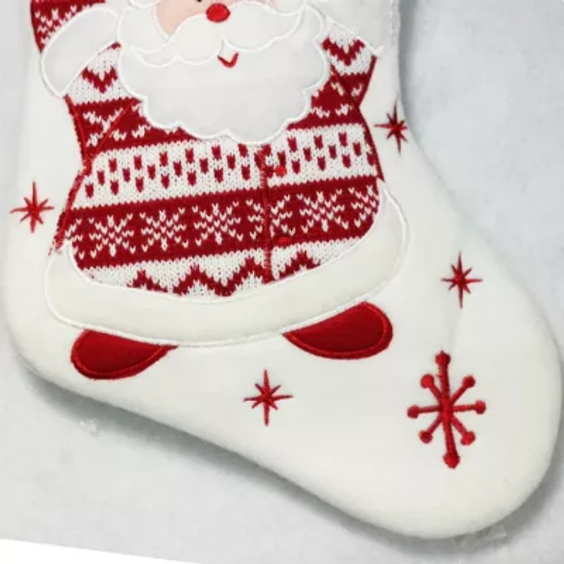 19'' Red and White ''Let It Snow'' Santa Claus Embroidered Christmas Stocking
