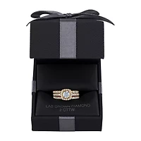 (H-I / I1) Womens 2 CT. T.W. Lab Grown White Diamond 10K Gold Round Cushion Side Stone Halo Bridal Set