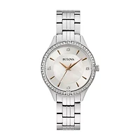 Bulova Crystal Womens Silver Tone Stainless Steel Bracelet Watch 96l283