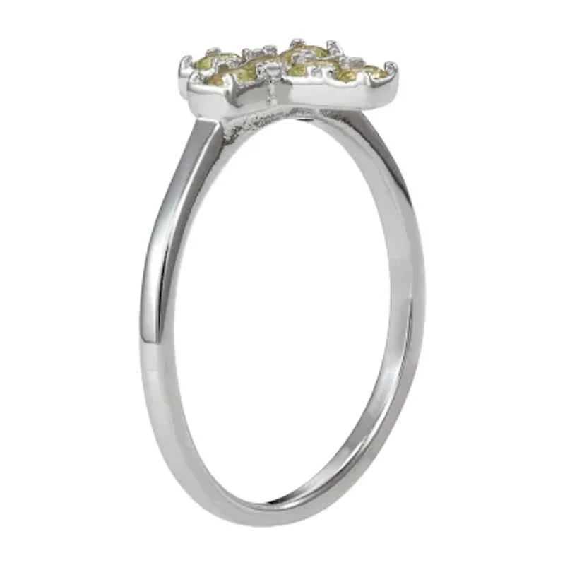 Girls Green Cubic Zirconia Sterling Silver Heart 15 Inch Pendant Necklace