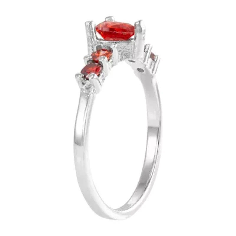 Girls Red Cubic Zirconia Sterling Silver Heart Cocktail Ring