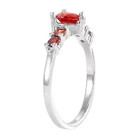Girls Red Cubic Zirconia Sterling Silver Heart Cocktail Ring