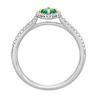 Womens 1/5 CT. Genuine Green Emerald 14K Two Tone Gold Halo Cocktail Ring