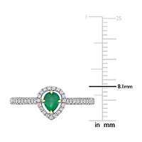 Womens 1/5 CT. Genuine Green Emerald 14K Two Tone Gold Halo Cocktail Ring