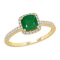 Womens 1/5 CT. Genuine Green Emerald 14K Gold Halo Cocktail Ring