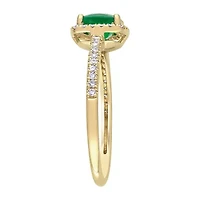 Womens 1/5 CT. Genuine Green Emerald 14K Gold Halo Cocktail Ring