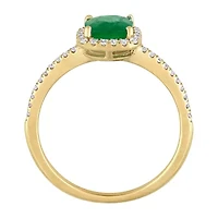 Womens 1/5 CT. Genuine Green Emerald 14K Gold Halo Cocktail Ring