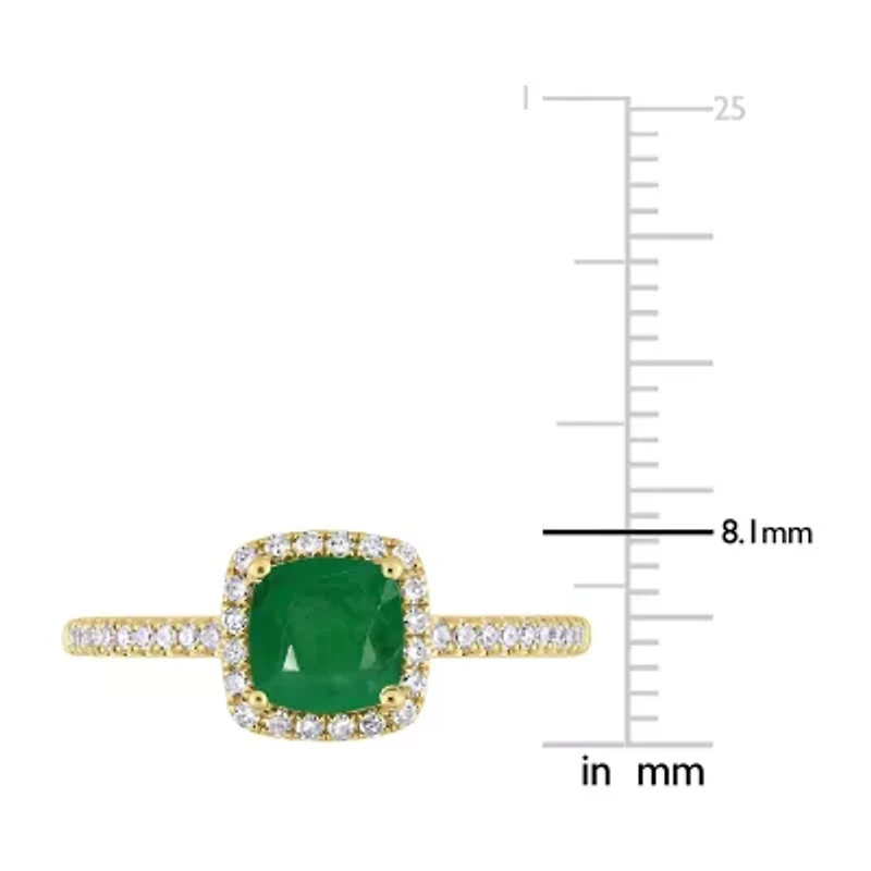 Womens 1/5 CT. Genuine Green Emerald 14K Gold Halo Cocktail Ring