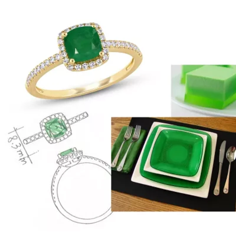 Womens 1/5 CT. Genuine Green Emerald 14K Gold Halo Cocktail Ring