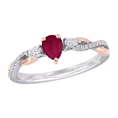 Womens 1/5 CT. Lead Glass-Filled Red Ruby 14K Two Tone Gold Cocktail Ring