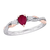 Womens 1/5 CT. Lead Glass-Filled Red Ruby 14K Two Tone Gold Cocktail Ring