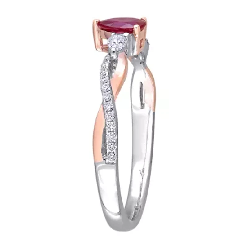 Womens 1/5 CT. Lead Glass-Filled Red Ruby 14K Two Tone Gold Cocktail Ring