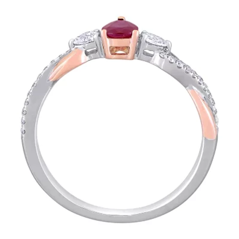 Womens 1/5 CT. Lead Glass-Filled Red Ruby 14K Two Tone Gold Cocktail Ring