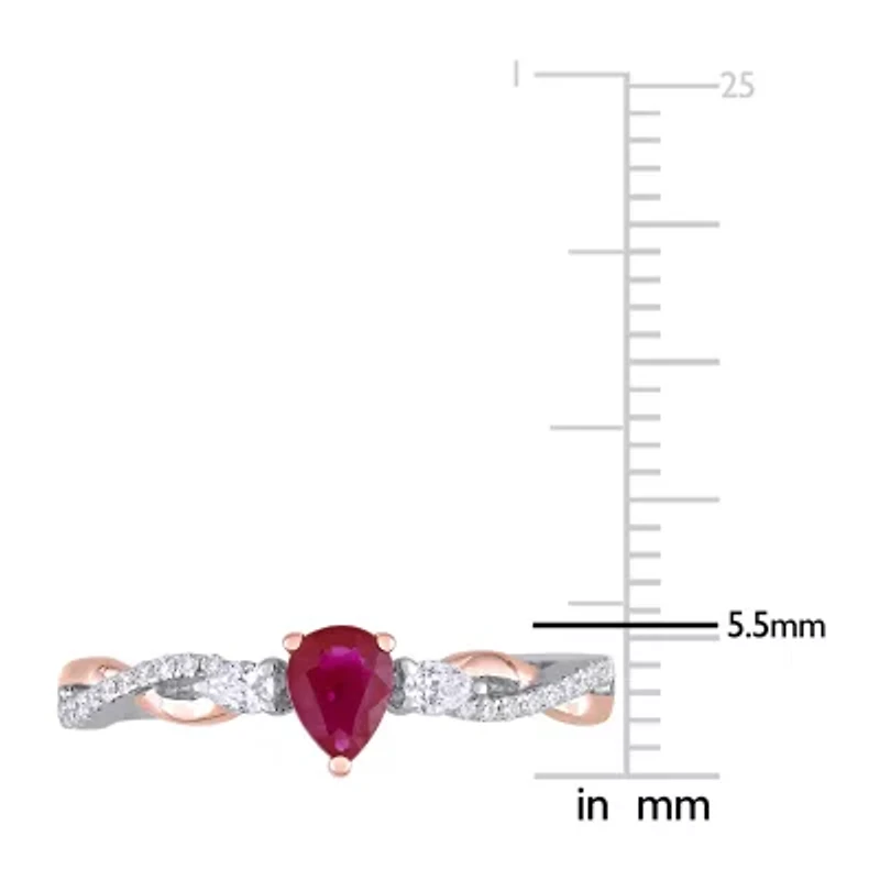 Womens 1/5 CT. Lead Glass-Filled Red Ruby 14K Two Tone Gold Cocktail Ring